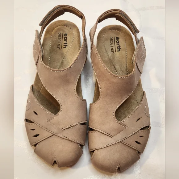 Earth Origins Etbirdine Comfort Support Tan Leather Slip On Sandal Size 7M - Picture 3 of 10
